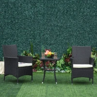 Outsunny 3 Piece Rattan Bistro Table Chairs Set Outdoor Cushioned - Black(m-2)