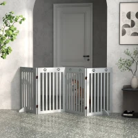 PawHut 80" Extra Wide Freestanding Pet Gate with Support Feet, Light Grey(m-8)
