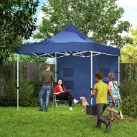 Outsunny 10' x 10' Heavy Duty Pop Up Canopy Tent with Sidewall, UPF50+ Instant Sun Shelter with Storage Pockets, Dark Blue(m-2)