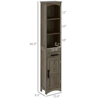 HOMCOM Farmhouse Tall Slim Bathroom Storage Cabinet with Recessed Drawer, Narrow Cabinet with Barn Door, Weathered Gray Oak(m-3)