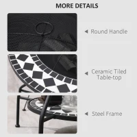 Outsunny 30" Outdoor Fire Pit Dining Table, 3-in-1 Round Wood Burning Fire Pit Bowl, Patio Ice Bucket with Storage Shelf, Spark Screen Cover for BBQ, Bonfire, Camping, Mosaic(m-6)