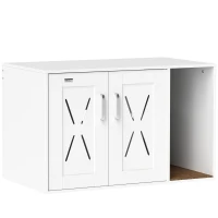 PawHut Cat Litter Box Enclosure, Hidden Cat Litter Box Furniture with Scratching Board, 31.5" x 19" x 20", White(m-2)