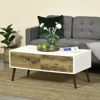 HOMCOM Coffee Table with 4 Drawers for Living Room, Cocktail Table, Center Table for Living Room, Natural(m-1)