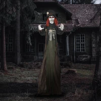 HOMCOM 6' Life Size Outdoor Animated Prop Zombie with Realistic Skeleton Chest, Scary Sharp Teeth, Sound and Motion Activated(m-2)