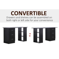 HOMCOM 47" Modern Home Office Computer Desk Bookcase Combo Writing Table Workstation with 3 Drawer and Storage Shelf - Black(m-6)