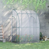 Outsunny 5' x 4' x 7' Lean-to Greenhouse, Walk-in Wall Mounted Hot House & Plant Nursery with 2 Zippered Roll Up Doors, Sloping PVC Cover, Green and Clear(m-10)