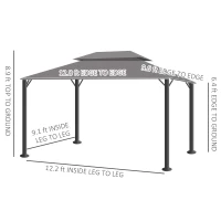 Outsunny 10' x 13' Patio Gazebo w/ Aluminum Frame Double Roof, Outdoor Gazebo Canopy Shelter with Netting & Curtains, Gray(m-3)