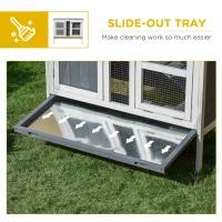 PawHut Rabbit Hutch Bunny Cage Small Animal Habitat with Ramp, Removable Tray and Openable Top, Inddor/Outdoor, Grey(m-6)
