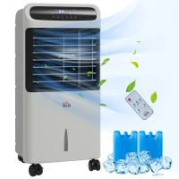 HOMCOM 3-In-1 Ice Cooling Fan, Mobile Evaporative Air Cooler with Remote, Timer, Oscillating for Home Office, Bedroom, Gray(m-11)