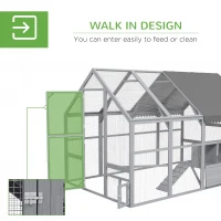 PawHut 9.2' x 6.1' Large Chicken Coop with Nesting Box, Water-Resistant and Anti-UV Cover for 8-12 Chickens, Gray(m-5)