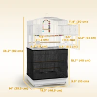 PawHut 36" Bird Cage with Accessories, Handle, Mesh Cover, Tray, White(m-3)