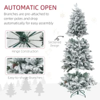 HOMCOM 6ft Flocked Artificial Christmas Tree with 1489 Snow Tips, Pinecones, Metal Stand, Hinged Xmas Tree for Home(m-6)