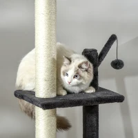 PawHut 110" Huge Cat Tree Kitty Activity Center Floor-to-Ceiling Cat Climbing Toy with Scratching Post Board Hammock Hanging Ball Rest Pet Furniture Dark Grey(m-9)
