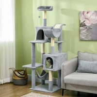 PawHut Tall Cat Tree for Indoor Cats, 70" Multi-Level Cat Tower with Hammock, Cat Bed, Cat Condo with Sisal Scratching Posts, Bluish Grey(m-8)