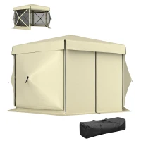 Outsunny 12' x 12' Hexagonal Pop Up Gazebo Canopy Tent with 5 Sidewalls, Outdoor Canopy Shelter with Carry Bag, Beige(m-1)
