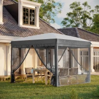 Outsunny 10' x 10' Pop Up Canopy Tent with Netting, Instant Sun Shelter, Tents for Parties, Height Adjustable, with Wheeled Carry Bag and 4 Sand Bags for Outdoor, Garden, Patio, Gray(m-10)