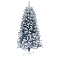 HOMCOM 5ft Flocked Blue Christmas Tree, Artificial Christmas Tree with Hinged Design, Faux Snow, for Home Office Holiday Xmas(m-11)