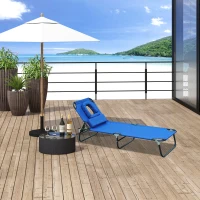 Outsunny Folding Outdoor Lounge Chair, Portable Reclining Beach Lounger with Face Hole, Detachable Pillow, 4-Position Adjustable Backrest, For Patio, Garden, Poolside, Blue(m-8)