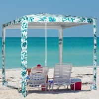 Outsunny Quick Beach Cabana Canopy Umbrella, 8' Easy-Assembly Sun-Shade Shelter with Sandbags and Carry Bag, Cool UV50+ Fits Kids & Family, Green Coconut Palm(m-10)