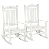 Outsunny 2PCs Outdoor Rocking Chair with Armrests, Fade-Resistant Waterproof HDPE for Indoor & Outdoor, White(m-11)