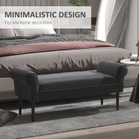 HOMCOM 52" End of Bed Bench, Linen Upholstered Ottoman Bench, Bedroom Entryway Bench With Armrests, Dark Gray(m-4)