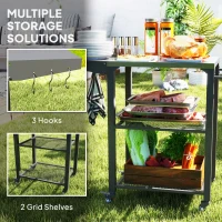 Outsunny Outdoor Grill Cart w/ Foldable Side Table, 3-Tier Pizza Oven Stand w/ Stainless Steel Tabletop, Hooks, Wheels(m-6)