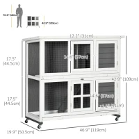 PawHut 2 Tier Wooden Rabbit Hutch with Wheels, Waterproof Roof, Removable Tray for Outdoor & Indoor, Dark Grey(m-3)