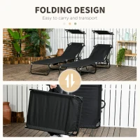 Outsunny Folding Chaise Lounge Pool Lounge Chairs Set of 2, Outdoor Sun Tanning Chairs with Canopy Shade, Reclining Back, Steel Frame and Side Pocket for Beach, Yard, Patio, Black(m-6)