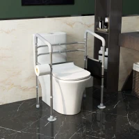 HOMCOM Stand Alone Toilet Safety Frame, Toilet Rails with Adjustable Height Width, 300lb Grab Bar with Suction Cups, Storage, Padded Handles for Elderly(m-1)