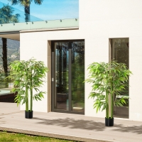 HOMCOM Set of 2 4.5FT Artificial Bamboo Tree Faux Decorative Plant in Nursery Pot for Indoor Outdoor Décor