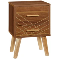 HOMCOM Scandinavian Bedside Table, Side End Table with 2 Drawers and Wood Legs, 13.8" x 12.6" x 20.3", Brown(m-2)