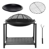Outsunny 29.1in Outdoor Fire Pit with Screen Cover and Storage Shelf, Wood Burning Fire Bowl with Poker for Patio, Backyard, Black(m-11)