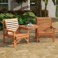 Outsunny 3Pcs Outdoor Bench Set for Backyard, Balcony, Tan Brown(m-8)