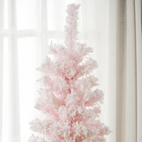 HOMCOM 6ft Flocked Christmas Tree, Pencil Christmas Tree with Realistic Branch Tips, Folding Metal Stand, Pink(m-10)