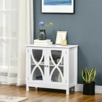 HOMCOM Kitchen Sideboard, Glass Door Buffet Cabinet, Bathroom Storage Cabinet with Adjustable Storage Shelf for Dining Room, Living Room, White(m-8)