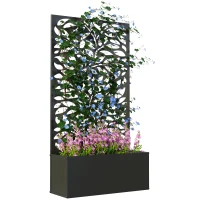 Outsunny Metal Garden Bed with Trellis for Climbing Plants, Freestanding or Wall Mounted Flower Bed for Garden, Patio, Balcony(m-11)