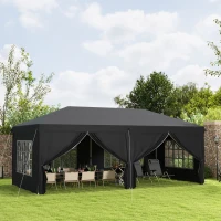 Outsunny 10' x 20' Pop Up Canopy Tent Outdoor Portable Easy Up Party Tent Garden Shade Shelter with Walls Carrying Bag, Black(m-8)