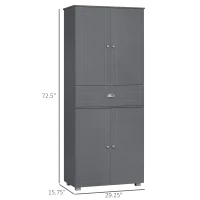 HOMCOM 72" Freestanding Kitchen Pantry Cabinet, Tall Storage Cabinet with 4 Doors, Drawer and Adjustable Shelves for Dining Room, Gray(m-3)