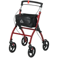 HOMCOM Upright Walker Rollator, Rolling Walker with Storage Bag, Tray, Dual Brakes, Adjustable Height, for Seniors, Red(m-1)
