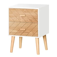 HOMCOM Nordic Bedside Table, Side End Table with 2 Drawers for Bedroom, 15.7"W x 11.8"D x 21.9"H, White(m-2)