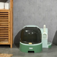 PawHut Cat Litter Box Easy to Clean Open with Scoop, Green(m-8)