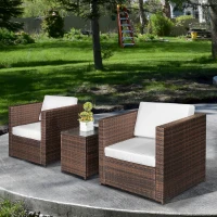 Outsunny Wicker Bistro Patio Set, 2 Porch Chairs & Glass Table, White(m-10)