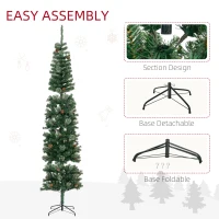HOMCOM 9.5ft Pencil Christmas Tree, Slim Xmas Tree with Realistic Branches, Pine Cones and Metal Base, Green(m-8)