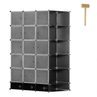 HOMCOM Cube Storage Organizer, DIY 20-Cube Modular Cabinet, Shoe Rack with Doors for Living Room, Black(m-2)