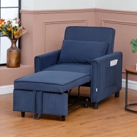 HOMCOM 3-in-1 Convertible Chair Bed, Pull Out Sofa Bed Sleeper Chair with Adjustable Backrest, Pillow, and Pockets, Blue(m-10)