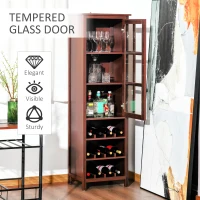 HOMCOM Tall Wine Cabinet, Bar Display Cupboard with 12-Bottle Wine Rack, Glass Door and 3 Storage Compartment for Living Room, Home Bar, Dining Room, Walnut(m-5)