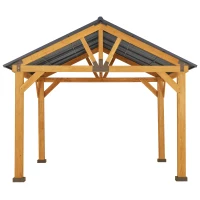 Outsunny 11' x 13' Hardtop Gazebo with Galvanized Steel Roof, Wooden Frame, Permanent Pavilion Outdoor Gazebo with Ceiling Hook for Garden, Patio, Backyard, Lawn(m-11)
