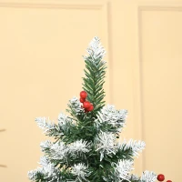 HOMCOM 6ft Decorated Christmas Tree with Red Berries and Pine Cones, Flocked Christmas Tree with Pencil Shape, Green(m-9)