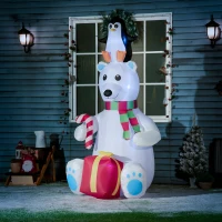 Outsunny 7ft Christmas Inflatables Outdoor Decorations Polar Bear with Penguin on Head with Candy Cane and Gift Box, Blow-Up LED Yard Christmas Decor for Lawn Garden Party(m-10)