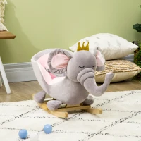 Qaba Baby Rocking Horse Elephant Rocking Chair Toddler Rocker Toy with Sound Wooden Base Seat Safety Belt for 1.5-3 Year Old, gray(m-10)